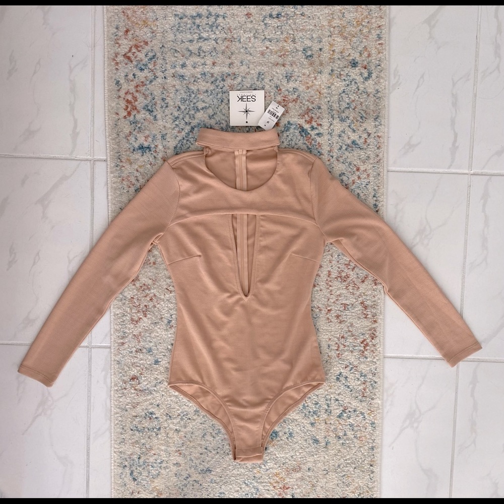 Blush Tan Choker Neck Cut Out Bodysuit